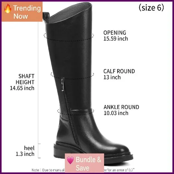 Women's Knee High Riding Boots Round Toe Flat Chunky Heel Side Zipper